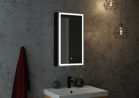 Шкаф-зеркало Continent Mirror Box black Led 35см правый