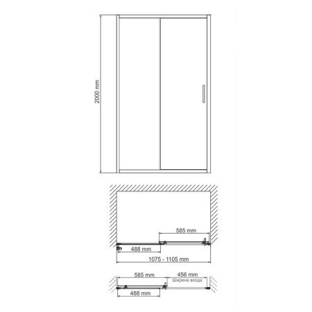 Душевая дверь в проем WasserKRAFT Tauber 110x200 64S13