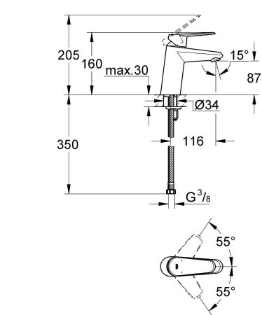 Смеситель Grohe Eurodisc Cosmopolitan для раковины с ограничением расхода воды 3246920E