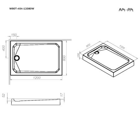 Душевой поддон Am.Pm Gem W90T-404-12080W 120х80