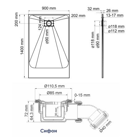 Душевой поддон WasserKRAFT Main 41T36 140х90