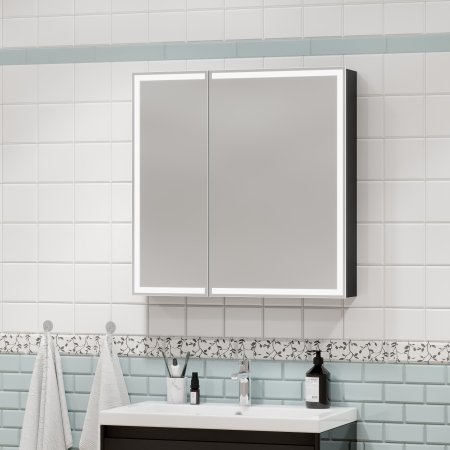 Шкаф-зеркало Continent Mirror Box black Led 60см МВК052