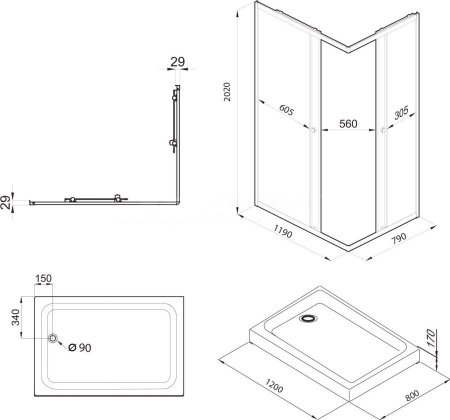 Душевой уголок Triton Вента-Блэк 120x80