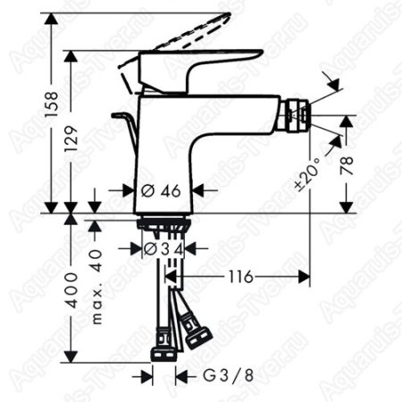 Смеситель Hansgrohe Talis E для биде с донным клапаном 71720670