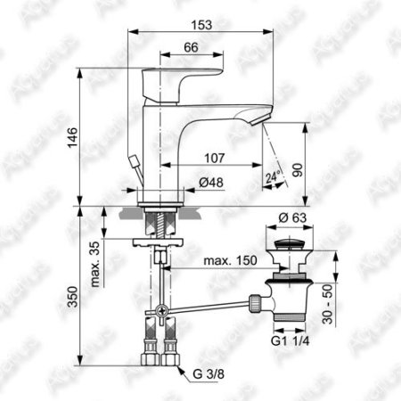 Смеситель Ideal Standard Connect Air для раковины (с донным клапаном)