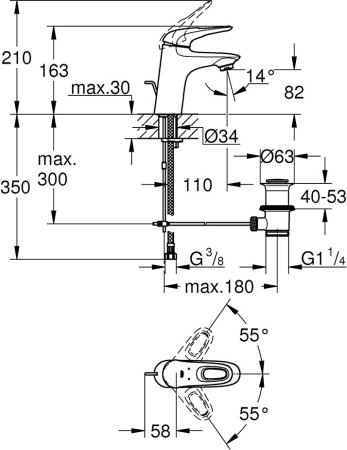 Смеситель Grohe Eurostyle для раковины (с донным клапаном) 33558LS3