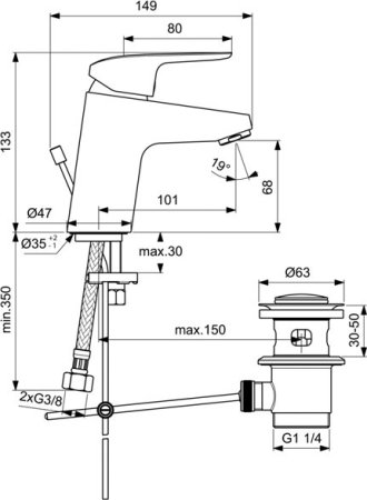 Смеситель Ideal Standard Ceraflex для раковины (с донным клапаном) B1707AA