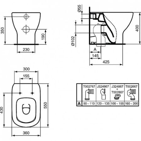 Унитаз приставной Ideal Standard Tesi AquaBlade T007701
