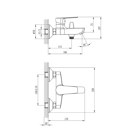 Смеситель Rossinka S35-31 для ванны