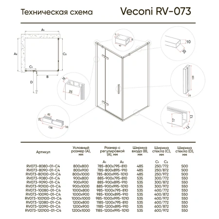 Душевой уголок Veconi Rovigo RV-073 120x90