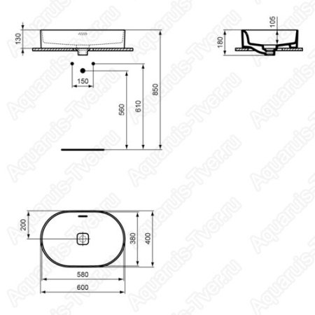 Раковина Ideal Standard Strada 2 60см с переливом накладная