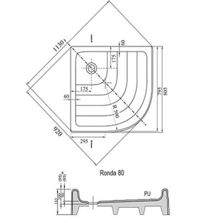 Душевой поддон Ravak Ronda 80 PU A204001120