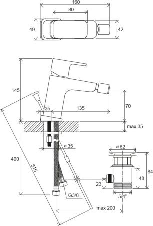 Смеситель Ravak 10° TD F 055.00 для биде с донным клапаном X070133