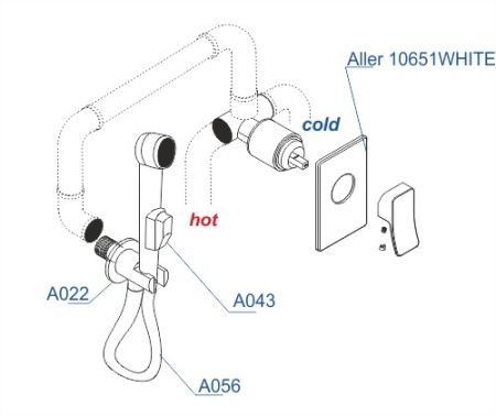 Смеситель WasserKRAFT Aller A010656 White для гигиенического душа 100см белый/хром (комплект)