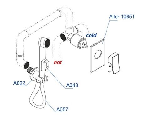 Смеситель WasserKRAFT Aller A010657 для гигиенического душа 120см (комплект)