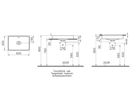 Раковина Vitra Metropole накладная 60см 7535B003-0673