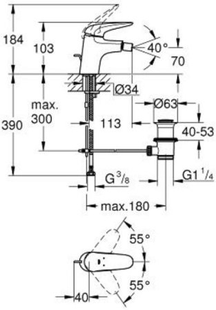 Смеситель Grohe Eurostyle для биде с донным клапаном 23720003